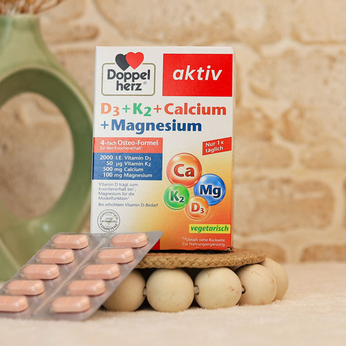 d3-k2-calcium-magnesium-aktiv قرص کلسیم + منیزیم + K + D3 دوپل هرز - تصویر 1